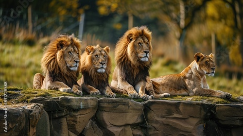 Tender moments in the wild: lions with cubs during the golden hour photo