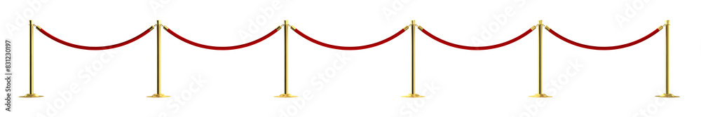 Golden stanchion pole and velvet rope barrier. Red carpet. Isolated. Transparent background. 3d illustration. Golden stanchion pole and velvet rope barrier. Red carpet. Isolated. Transparent background. 3d illustration.