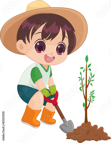 Little gardener with tree