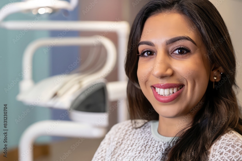 smiling woman sitting on a dentist chair, girl with beautiful teeth in a dental studio, femal patient in a clinic smiling woman sitting on a dentist chair, girl with beautiful teeth in a dental studio, femal patient in a clinic