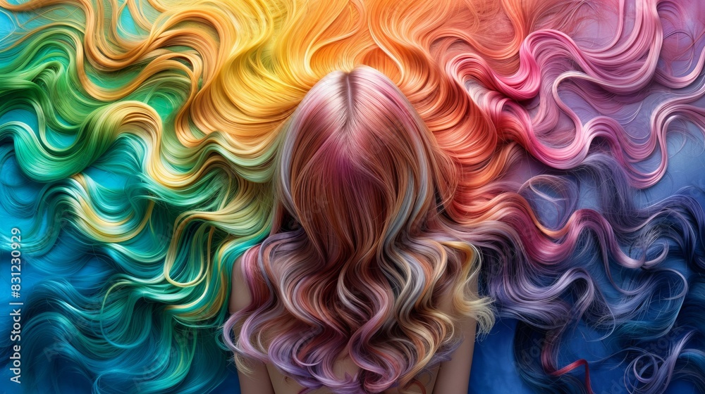 Stylish Hair Salon Theme with Curly Blonde Hair, Colorful Accessories, and Rainbow Elements