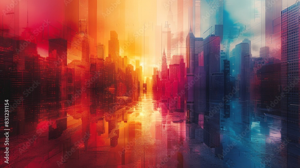 Fototapeta premium Abstract urban dreamscape with vibrant colors
