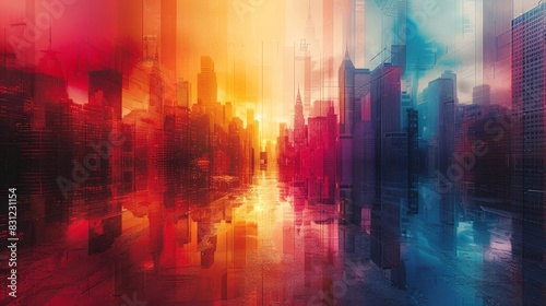 Abstract urban dreamscape with vibrant colors © Denys