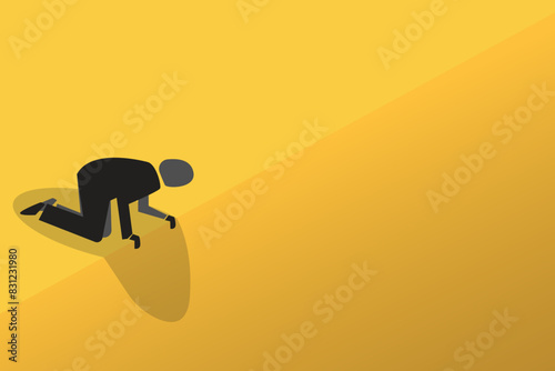 Businessman on top looking down from building. Business crisis, depression or burnout syndrome vector concept. Symbol of stress, recession