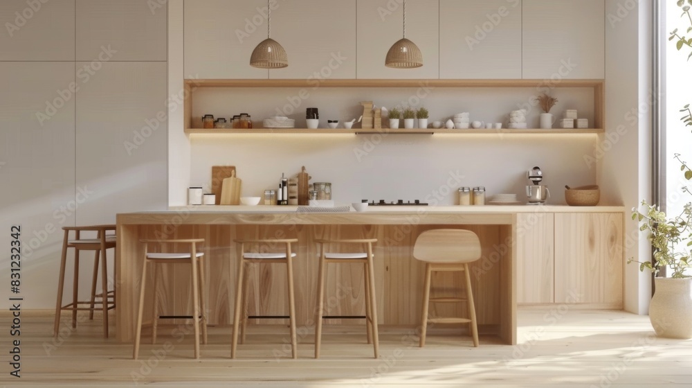 Interior of a Scandinavian-style kitchen, with clean lines, minimalist design, and light wood accents, showcasing functionality and simplicity in Nordic home decor Interior of a Scandinavian-style kitchen, with clean lines, minimalist design, and light wood accents, showcasing functionality and simplicity in Nordic home decor