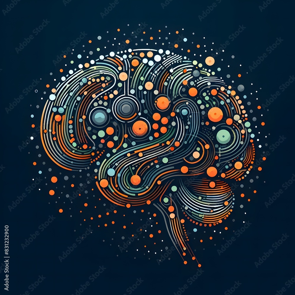 Obraz premium AI Generate of Abstract line and dots creating logo of Human Brain, Smart Brain, Artificial Intelligence, AI, Technology Development, in Dark Black Background.