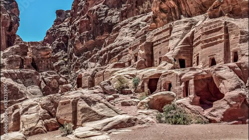 ancient Nabatean village carved in rocks close to Petra, Jordan photo