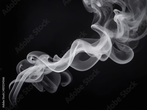 Abstract Smoke on black Background. White smoke on black background. Monochrome, grayscale photography of illuminated incense. Moody feeling. Dark backdrop, graphic resource for montage, copy space