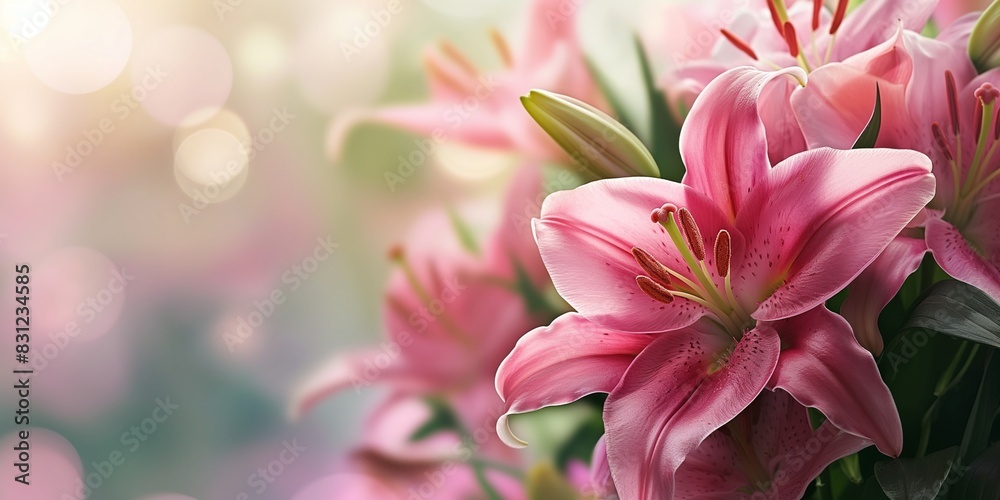 Fototapeta premium natural background A beautiful bouquet of pink linly - 1