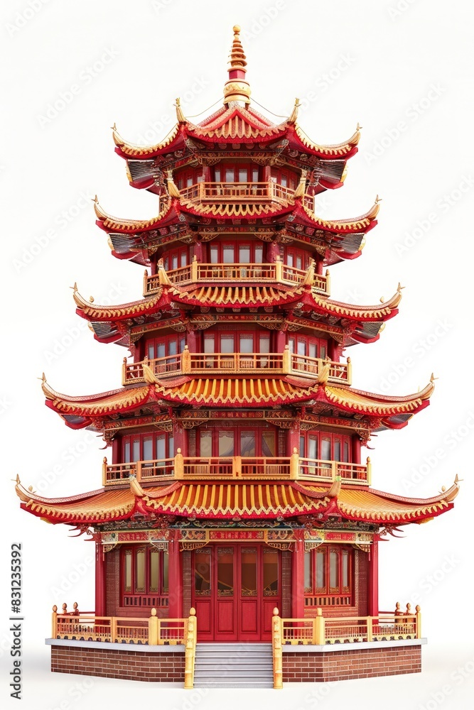 Fototapeta premium A Chinese style tower building on white background