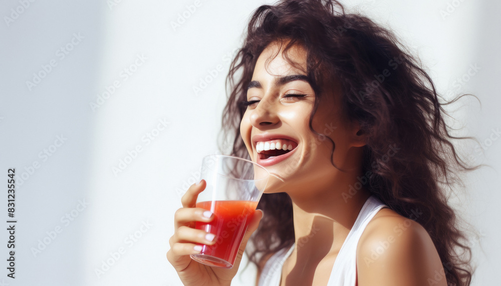 Young indian woman in summer drinking a red color fresh juice Young indian woman in summer drinking a red color fresh juice