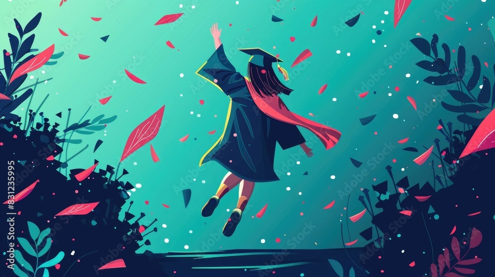 Graduate Colorful Joyous Graduate Celebrates Upcoming Adventure in Vibrant Minimal A ...