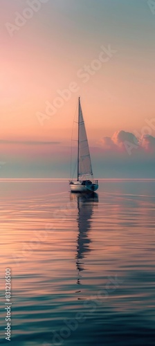 A sailboat on the sea with colourful gradient sky background