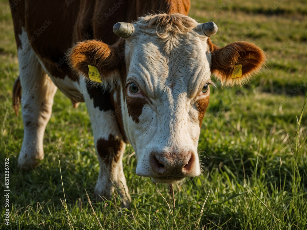 A cow is walking through a field of grass A cow is walking through a field of grass