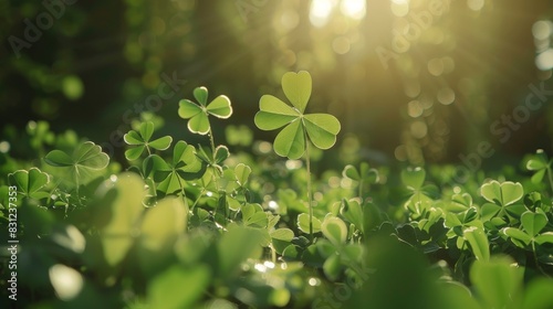 Four-leaf clover in natural sunlight, gently swaying with a breeze, representing serendipity and good fortune. Ideal for nature and luck-related visuals photo