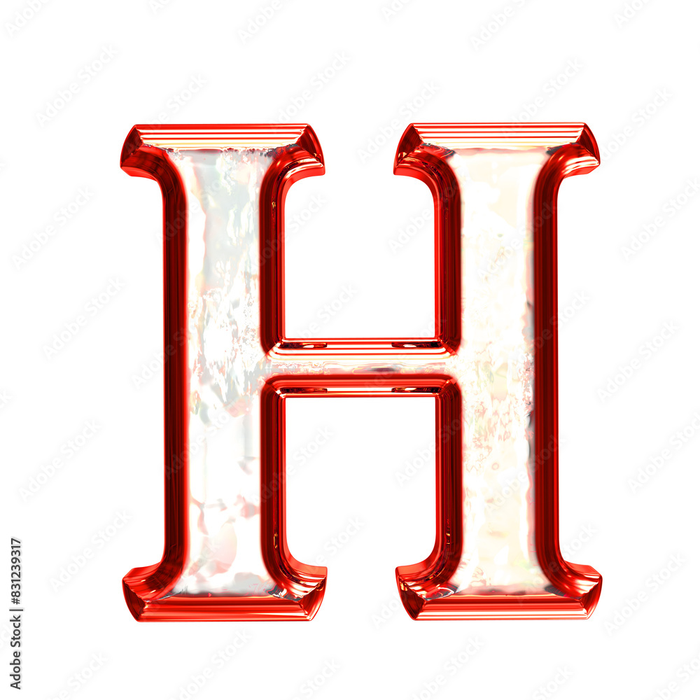 Ice 3d symbol in a red frame. letter h Ice 3d symbol in a red frame. letter h