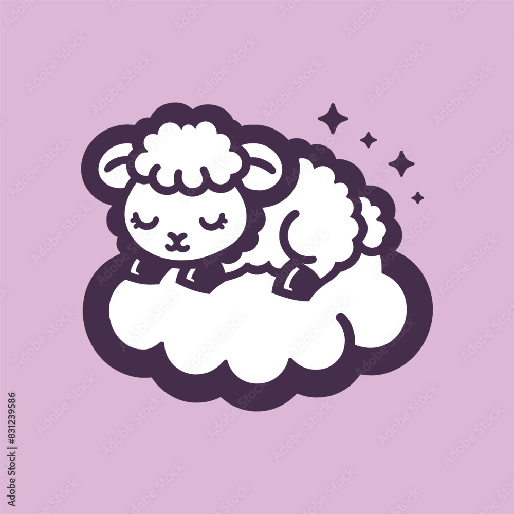 Cute little sheep sleeps on a cloud. lullaby. Logo, icon, symbol, isolated object. Pink Cute little sheep sleeps on a cloud. lullaby. Logo, icon, symbol, isolated object. Pink