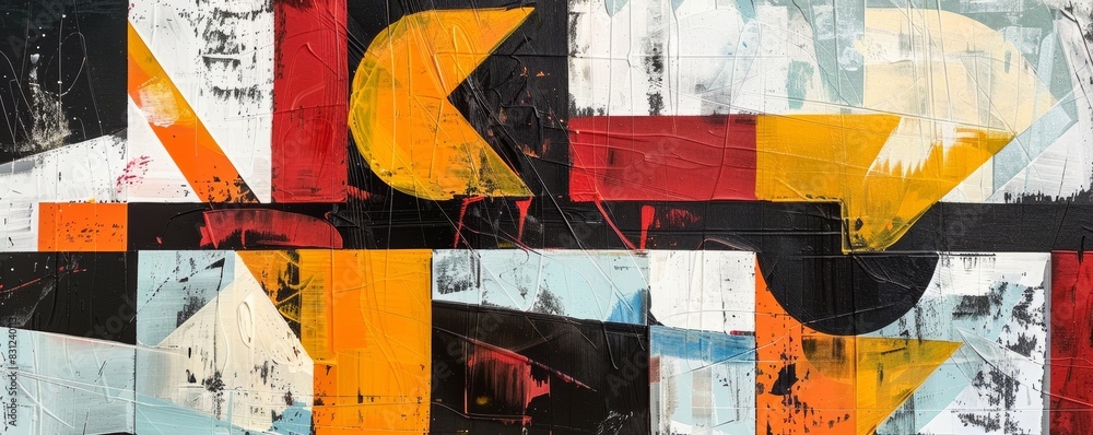 Fototapeta premium Panoramic view of a colorful modern abstract geometric painting