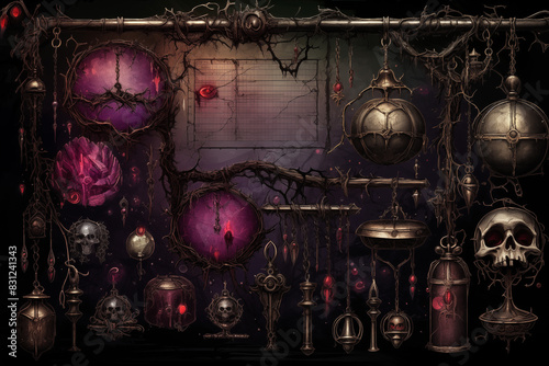 Wallpaper Mural Intricate Dark Fantasy Wall with Enchanted Artifacts, Purple and Black, Halloween Decor Torontodigital.ca