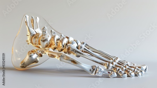Detailed model of a human foot skeleton. Anatomical illustration showcasing bones and structure for medical or educational purposes. photo