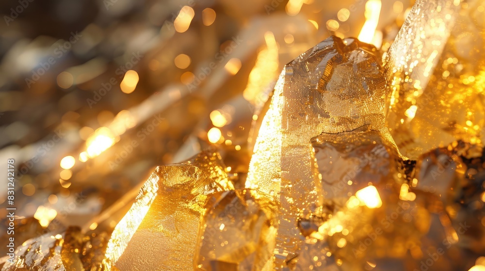 Close Up View of Shiny Gold Stones or Vibrant Rock Minerals Close Up View of Shiny Gold Stones or Vibrant Rock Minerals