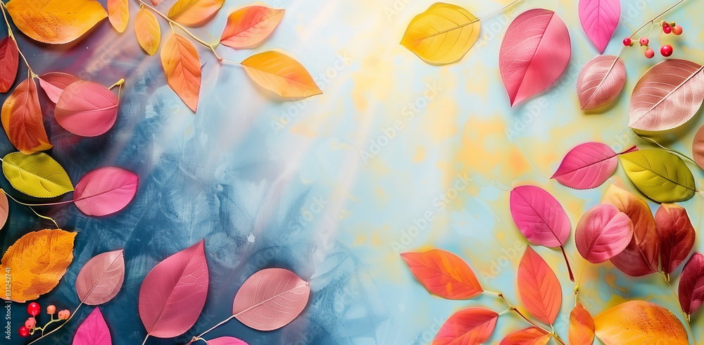 Colorful Autumn Leaves on Light Background - Ideal for Seasonal Invitations and Decoratio