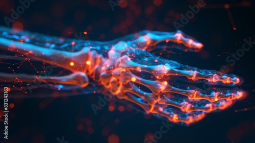 Futuristic 3D rendering of a human hand with glowing neural connections, representing advanced technology and artificial intelligence.