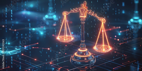 Legal technology concept with digital scales and data center justice and law Concept Legal Technology Digital Scales Data Center Justice Law
