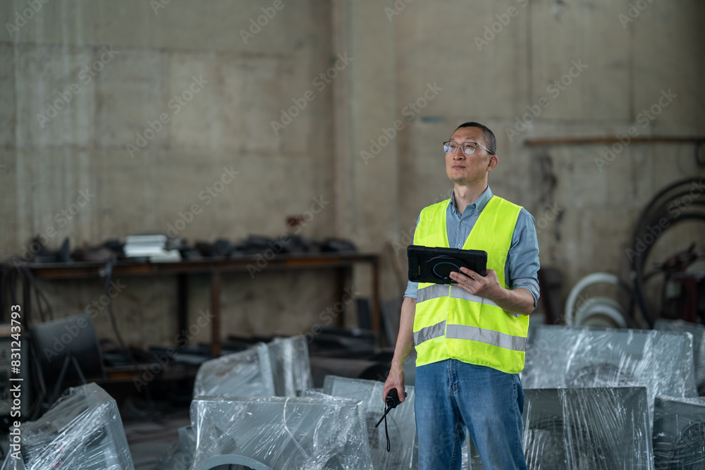 person working with tablet in factory person working with tablet in factory