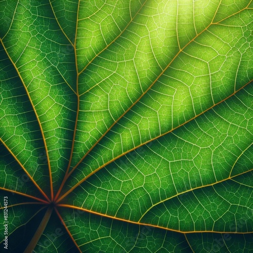 Close-Up of a Vibrant Green Leaf with Detailed Veins and Texture