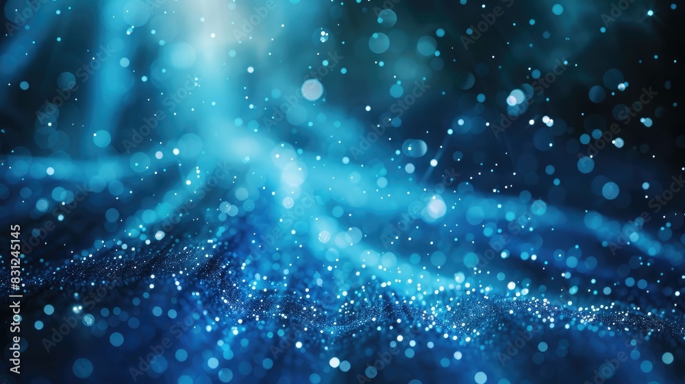 Enchanting visual of blue glitter particles falling in delicate light rays, forming a mesmerizing loop Enchanting visual of blue glitter particles falling in delicate light rays, forming a mesmerizing loop