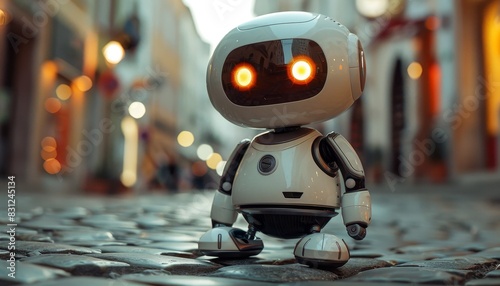 Wallpaper Mural A robot is standing on a sidewalk in front of a house by AI generated image Torontodigital.ca