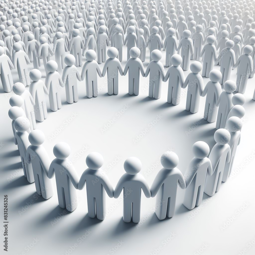 White figures illustration reunited in circle in teamwork concept White figures illustration reunited in circle in teamwork concept
