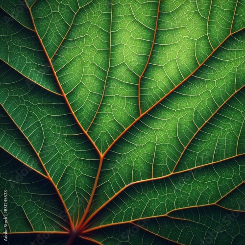 Close-Up of a Vibrant Green Leaf with Detailed Veins and Texture photo