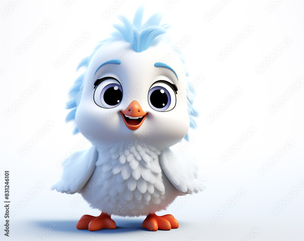 3D funny chick cartoon in the field. Agriculture and farm animals 3D funny chick cartoon in the field. Agriculture and farm animals