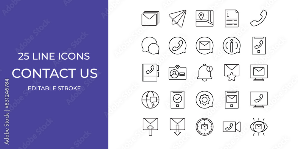Contact us icon set line vector design editable. contact, phone, information, email, and more