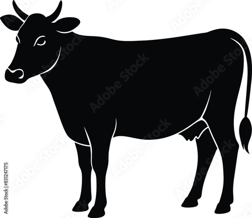 Cow black silhouettes on white background