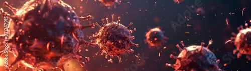 Close-up image of microscopic virus particles floating in the environment, highlighting an infectious disease or biological research theme. photo