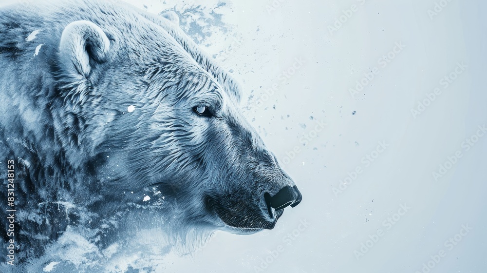 Fototapeta premium Close-up of a polar bear in the snow, with frosty details and a fierce look, showcasing the beauty and power of this majestic animal.