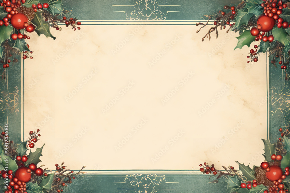 luxury vintage letter border with christmas style red and green toned,ultra details,empty space