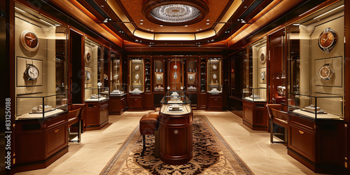 Obraz na płótnie luxury watch store with elegant timepieces and displays with spirit lighting w salonie
