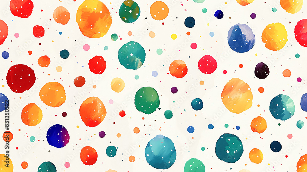 A whimsical polka dot pattern with irregularly sized dots in a rainbow of colors on a white background, adding a fun and lively touch A whimsical polka dot pattern with irregularly sized dots in a rainbow of colors on a white background, adding a fun and lively touch