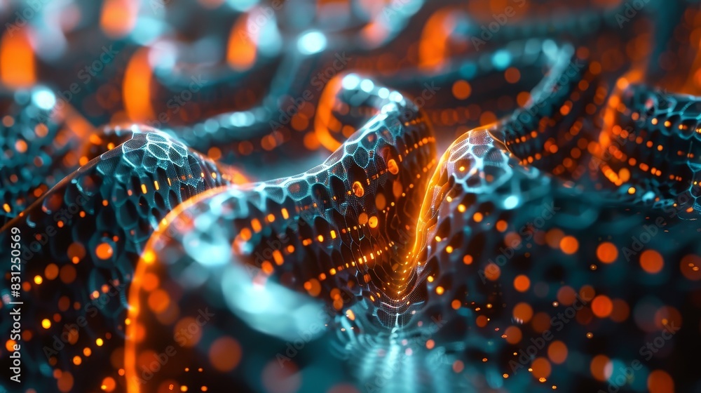 A colorful, abstract image of a snake-like creature with orange and blue swirls A colorful, abstract image of a snake-like creature with orange and blue swirls