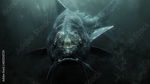 A large black fish is swimming in the water photo