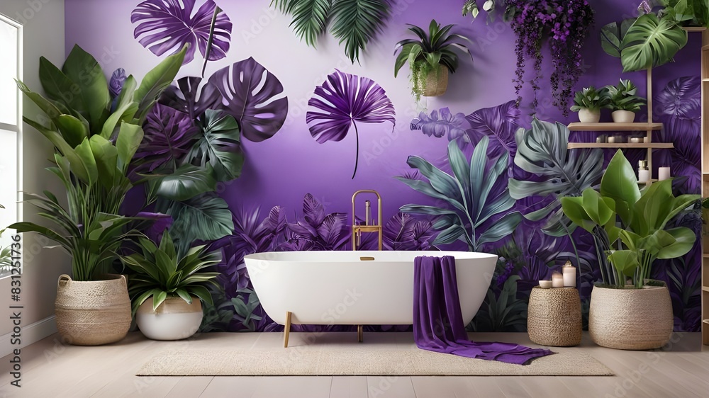Fototapeta premium modern bathroom interior with flowers