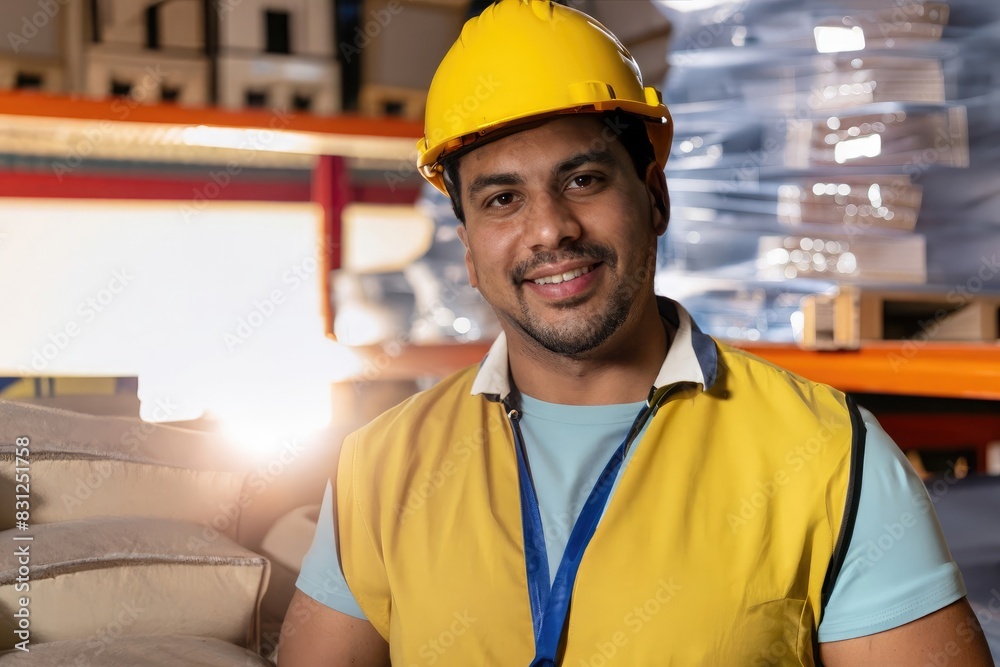 worker in warehouse, man with a sefety helmet, guy with hard hat