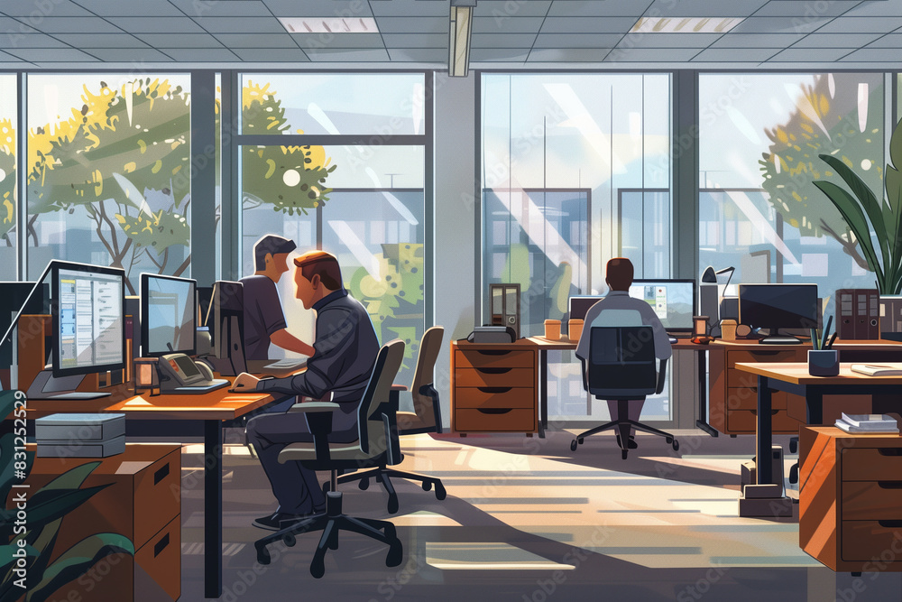 office people work at a computer office people work at a computer