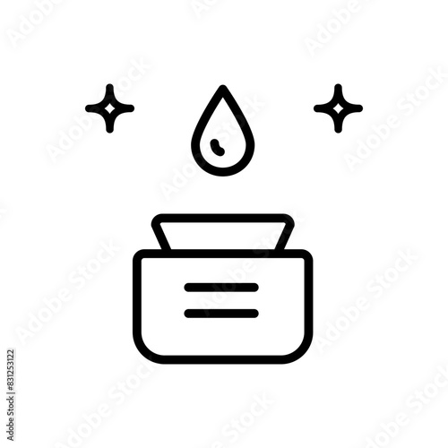 Eye cream for fine lines and wrinkles. Under eye serum for dark circles and puffiness. Skincare illustration, sign for cosmetics store. Simple outline icon. Vector isolated outline drawing.