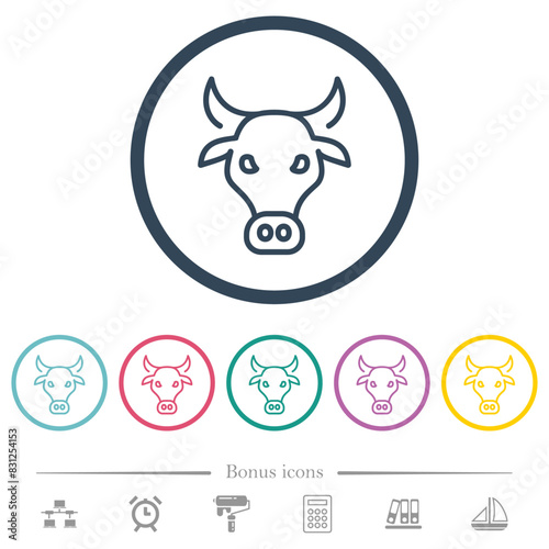 Cow head outline flat color icons in round outlines
