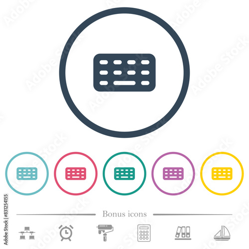 Computer keyboard flat color icons in round outlines